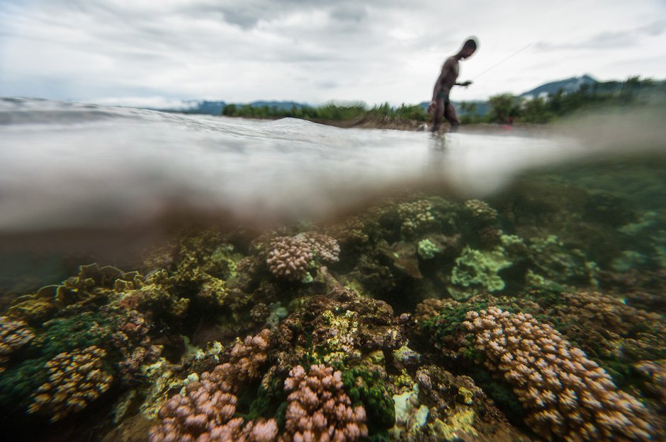 Agta man fishing on the coast of Isabela